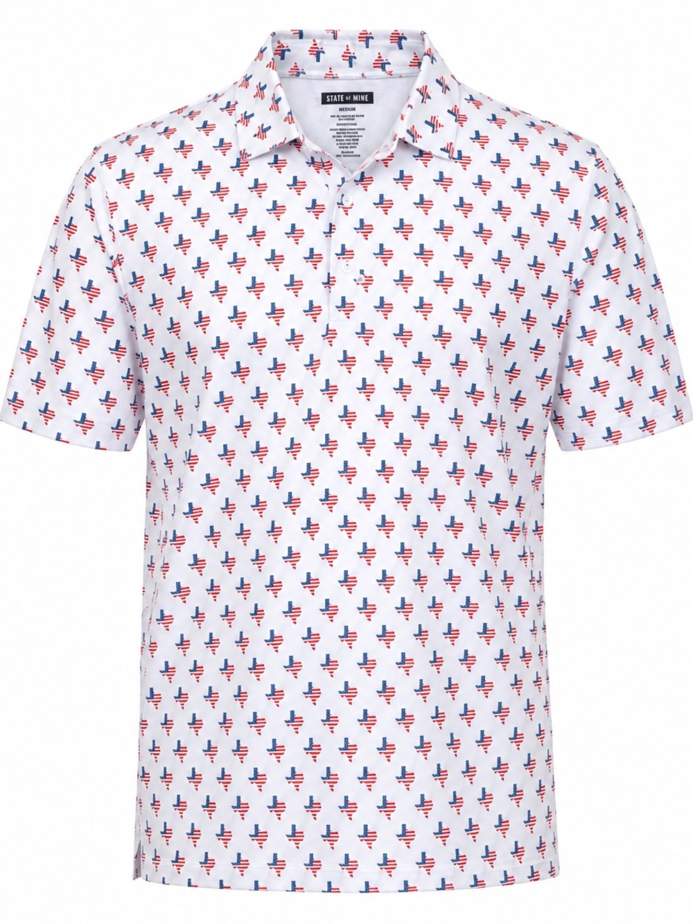 NWT State of Mine Texas Flag Polo Shirt Men’s Medium White Patriotic Stretch